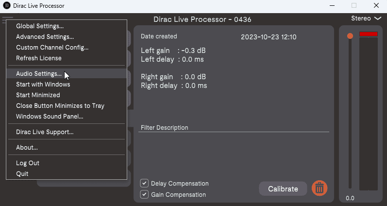 1728490023 DiracLiveProcessor Audio settings selected